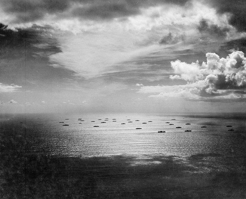 One of the two convoys that steamed east for North Africa during the first invasion in November 1942. It’s uncertain whether this image pictures the first or second convoy. Plunkett was travelling in the second convoy and would have been one of the tiny blips on the outside edge – the screen. (credit: National Archives)