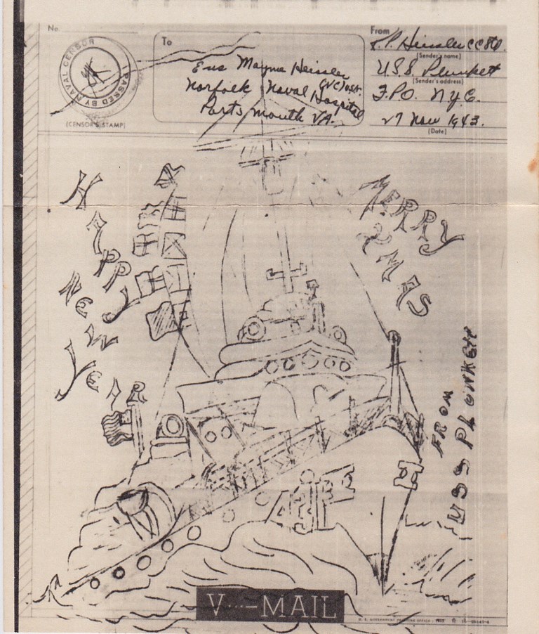Inspired by the cover of Popular Science, no doubt, Dutch Heissler sketched an image of the ship in a v-mail to his sister. (credit: Fran Poulin)