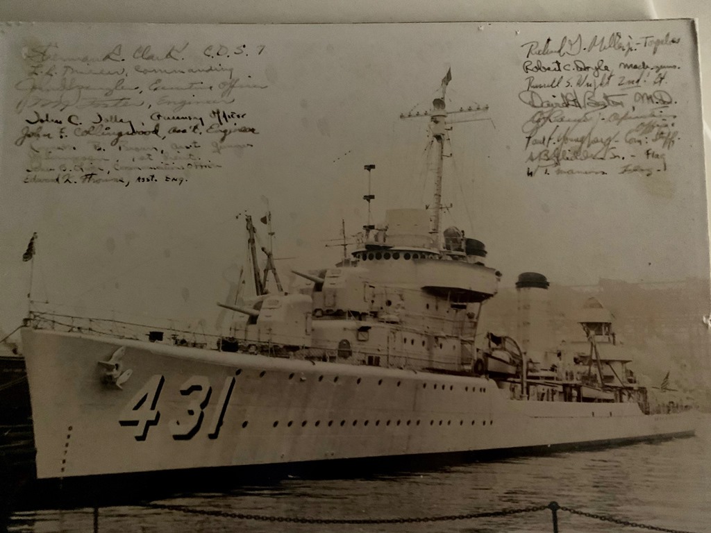 Like John Gallagher, Jack Simpson wanted to remember the crew. Here are the signatures of the ship’s officers when Capt. Miller was commanding. (credit: Bonnie Simpson Reavis)