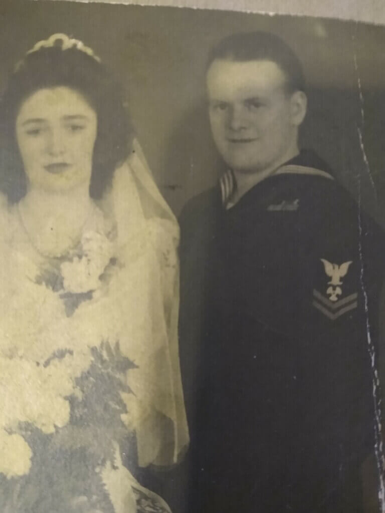 In December of 1944, Gertrude and Hugh Geraghty were married in Brooklyn. After the bomb hit the ship at Anzio, the “wild lrishman"... with superhuman energy raised that hatch and got” two other men out of the engine room. None of the other men made it out.